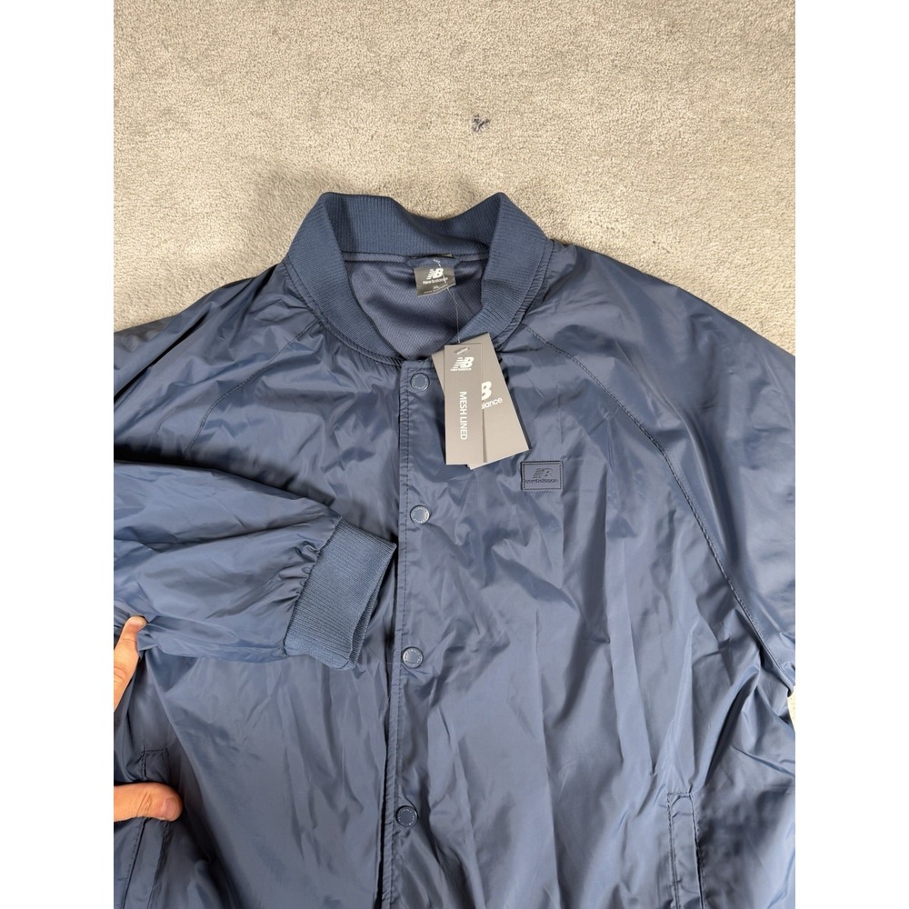 New Balance Jacket Mens XL Blue Satin Varsity Bomber Lined Wind Jacket NB NWT